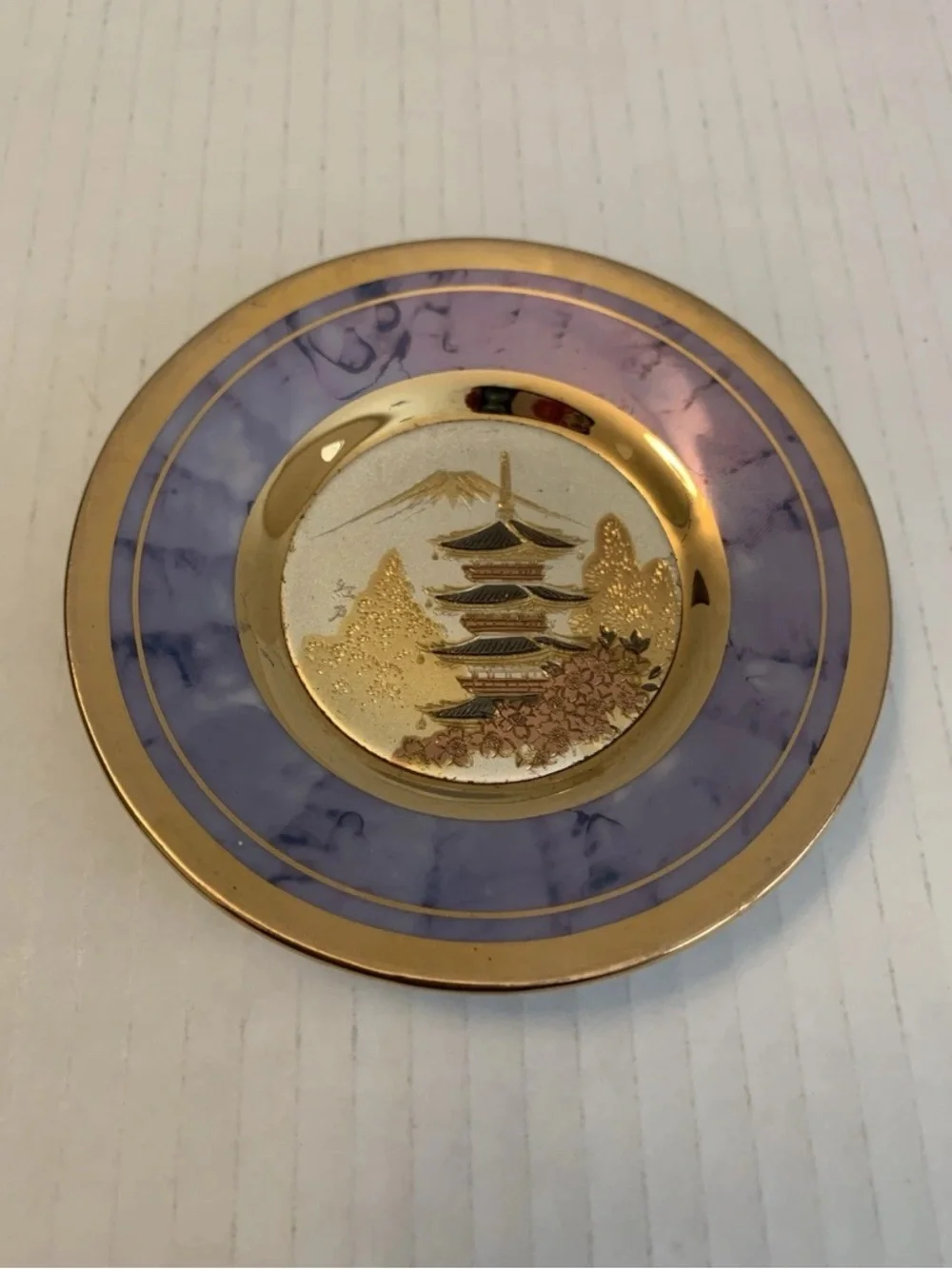 4” Gold and Lavender Decorative Art of Chokin Plate Small